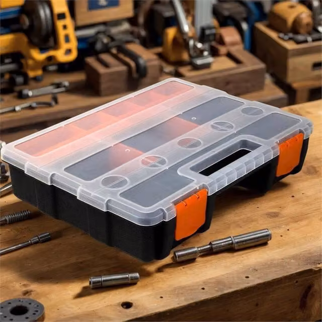 Nordara Transparent and Black Plastic Tool Organizer Box for DIY Workshop Storage