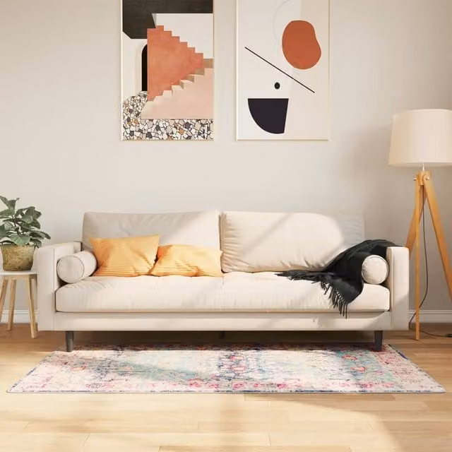 Berkfield Home Washable Multicolour Oriental Vintage Round Anti Slip Rug, Diameter: 100 cm