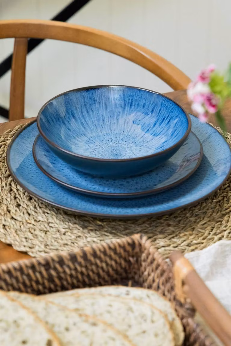 Upper Street Set of 4 Blue Reactive Glaze Stoneware Cereal Bowls