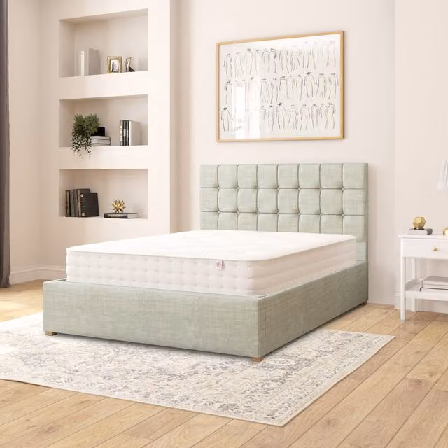 Aspire Sinatra Fabric Ottoman Storage Bed in Blue/Green, W: 140 cm, L: 200 cm
