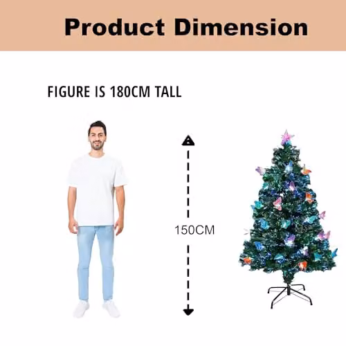 Shatchi 150 cm Green Fibre Optic Christmas Tree with Multicolour LED Butterfly Decorations and Star Topper – 7
