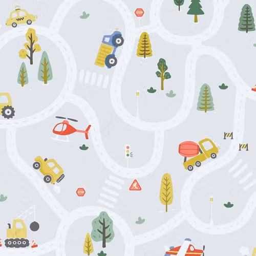 Holden Decor Storybook Roundabout Road Vehicle and Traffic Themed Wallpaper in Light Blue and Multicolour