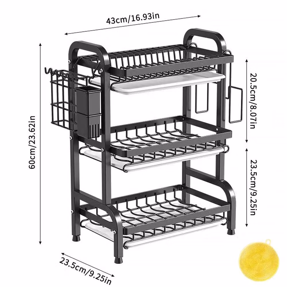Ventryn 3 Tier Large Dish Drainer Rack with Cutlery Holder and Drip Tray, Black – 2