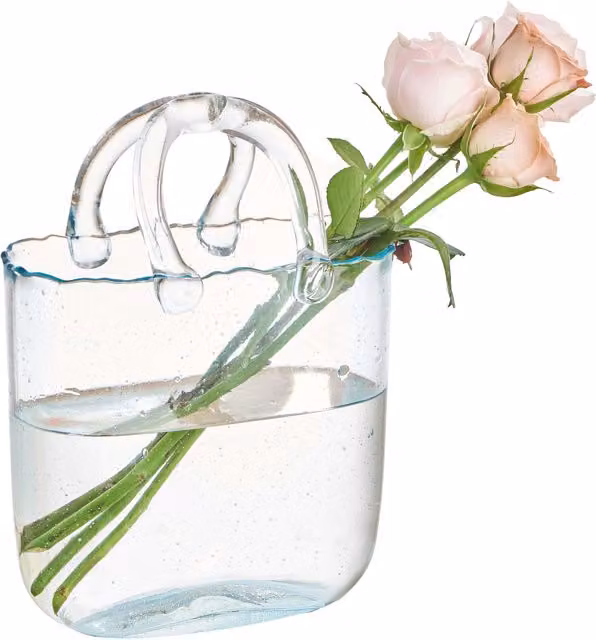 Eden & Willow Modern Handmade Glass Tabletop Vase in Transparent Blue and Beige