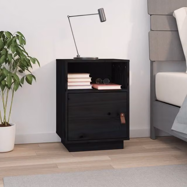 Berkfield Home Black Solid Wood Pine Bedside Cabinet, W/D/H: 40 x 34 x 55 cm – 1