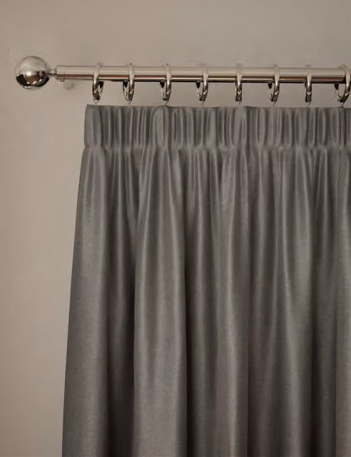 M&S Grey Velvet Thermal Pencil Pleat Curtains