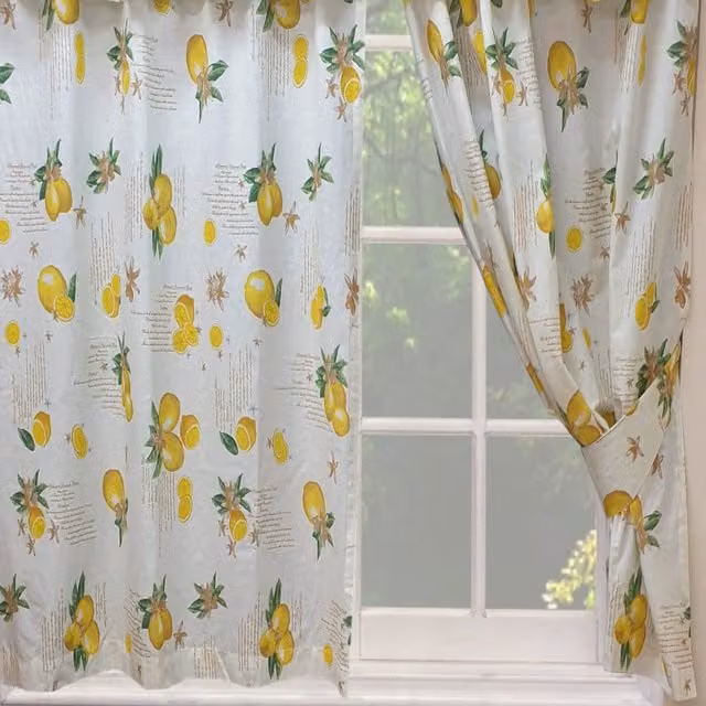 Kitchenwise Lemons Floral Pencil Pleat Fabric Curtain Panel, Multi-colour