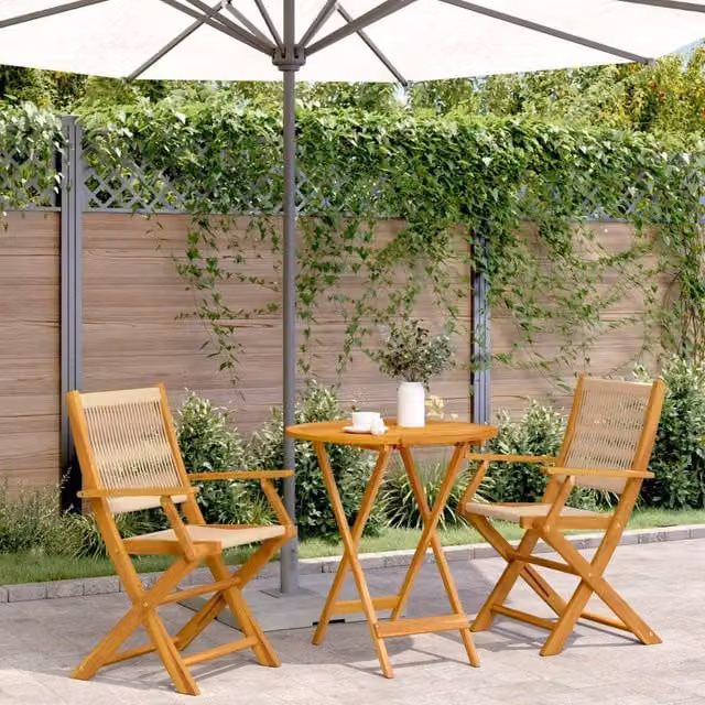 Berkfield Home 3 Piece Bistro Set in Beige Polypropylene and Acacia Wood