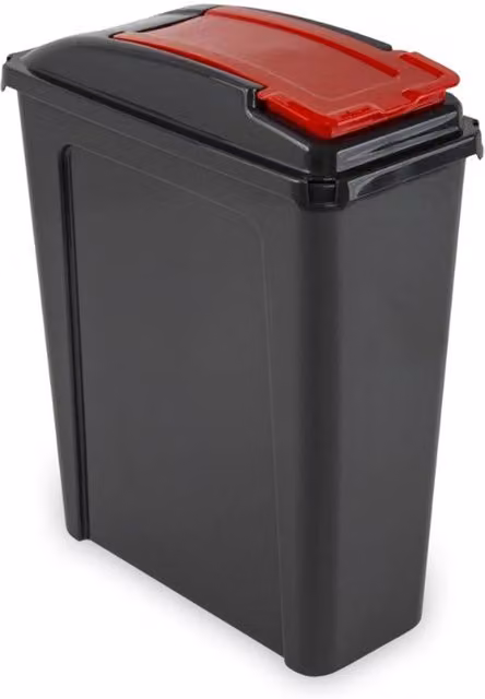PAWNORA 25L Plastic Bin with Flip Lid in Red and Black