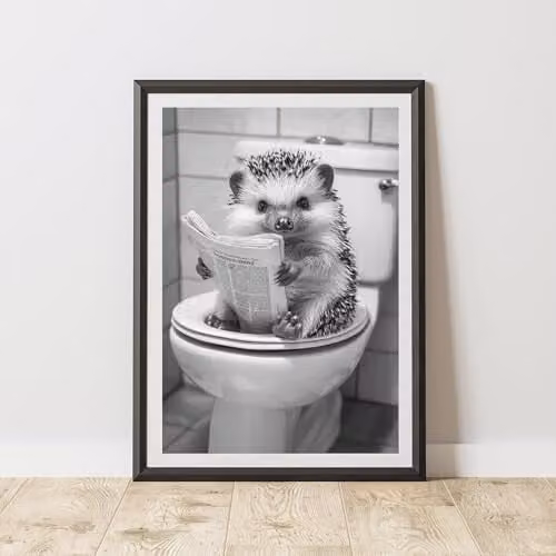 60 Second Makeover Hedgehog On The Toilet Animal Print Paper Poster, A3