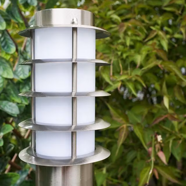 ValueLights Wharf Set of 2 Stainless Steel Outdoor Ground Post Bollard Lights in Silver