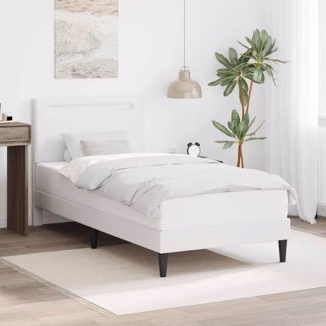 Berkfield Home Modern White Faux Leather Bed Frame with Under-Bed LED Strip Lights W/D/H: 90 x 190 cm – 1