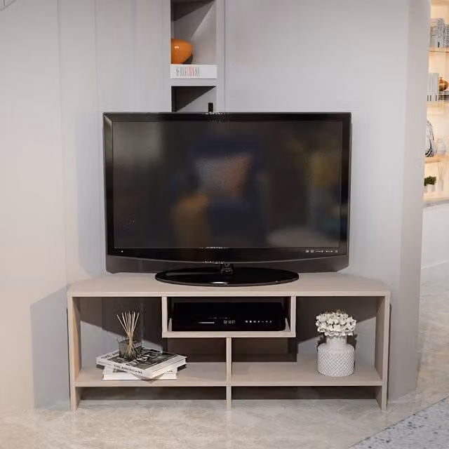 Decorotika Maldives Modern Corner TV Unit in Cotton Beige