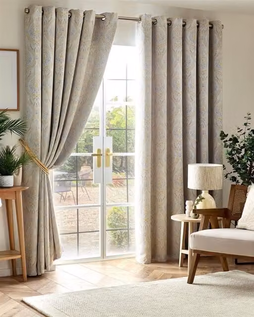 Luxury Living Victoria Floral Blackout Thermal Insulating Curtains in Yellow, Width: 168 cm, Drop: 137 cm – 1
