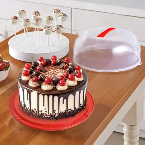 Orsina Round Cake Carrier with Handle and Lid in Red and Transparent Plastic with Leakproof Screw Lock – 6