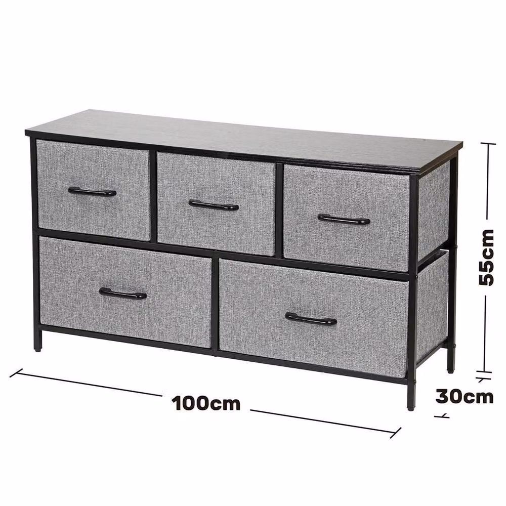 PAWNORA 5 Drawer Fabric Storage Unit in Black and Grey – 3