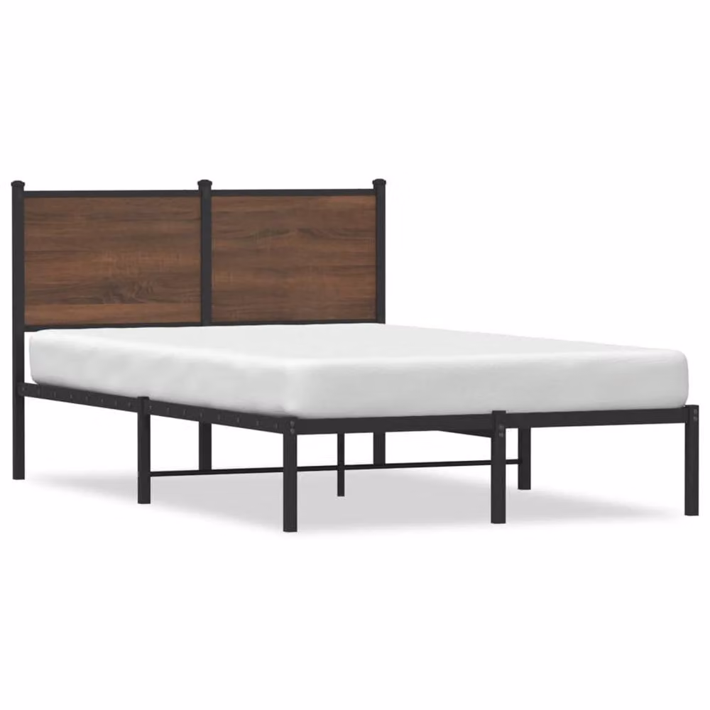 Berkfield Home Metal and Wood Bed Frame in Brown Oak, Small Double, W/D/H: 120 x 200 cm – 3