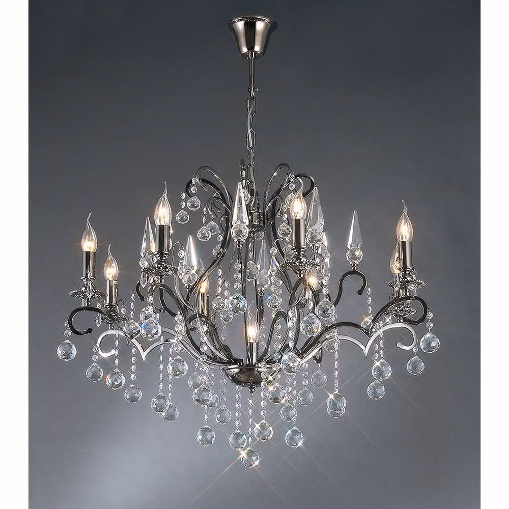 Netlighting Pescara Round Suspended Pendant Light with 9 E14 Crystal Bulbs in Black and Chrome – 2