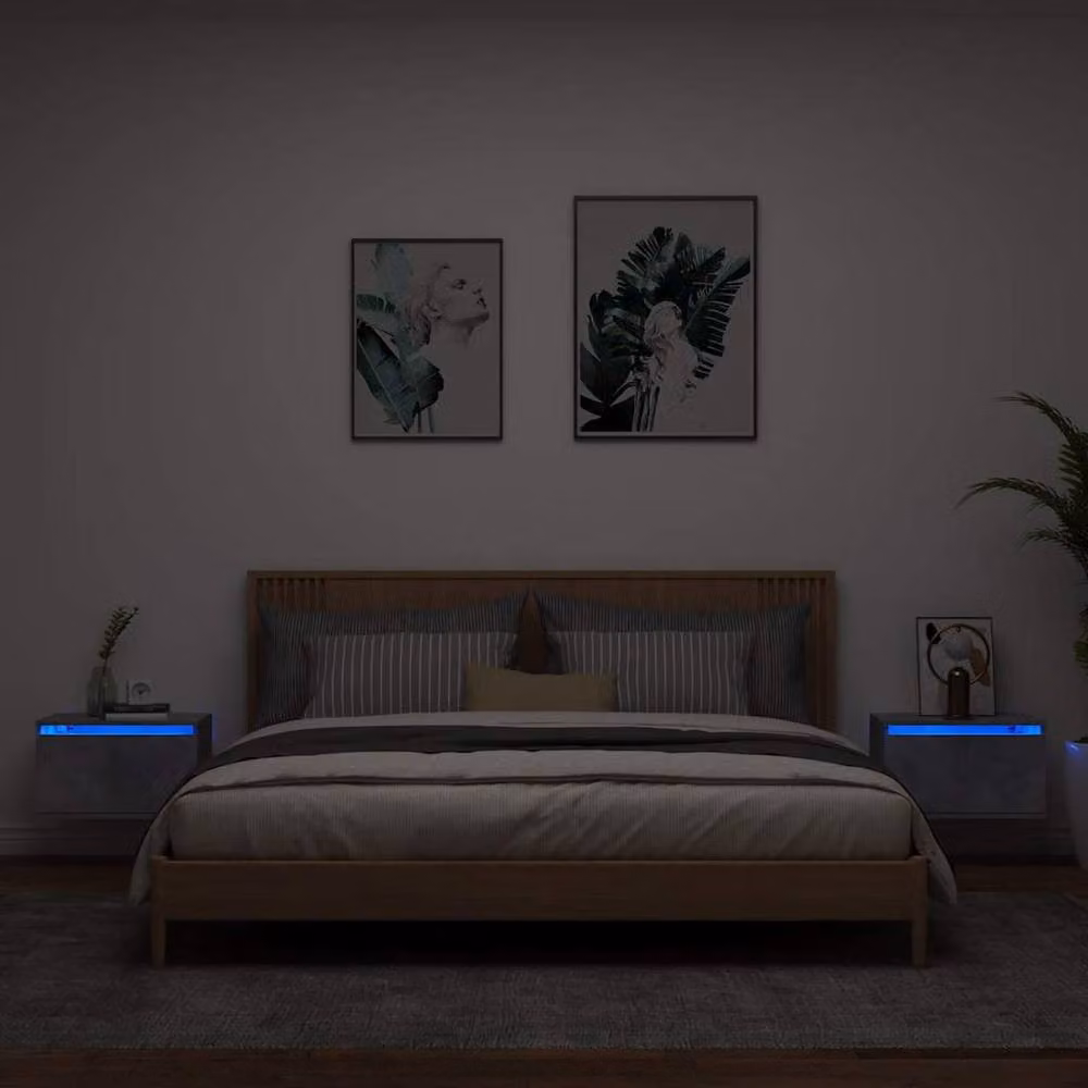 Berkfield Home Set of 2 Wall-mounted Bedside Cabinets with Integrated LED Lights, Grey – 2