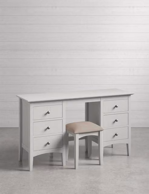 M&S Hastings Grey Lacquered Pine Dressing Table and Stool Set