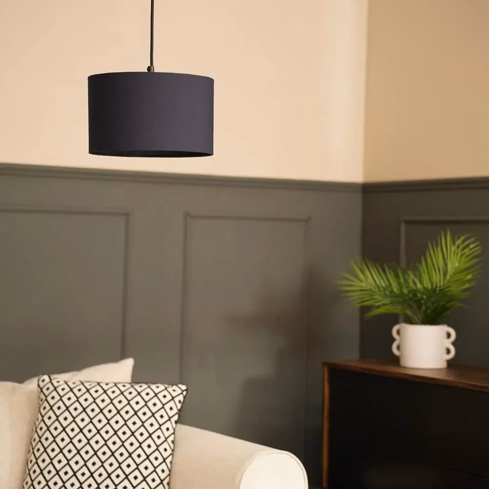 ValueLights Reni Pair of Navy Blue Fabric Drum Ceiling Lamp Shades with Reducer Ring, Width: 25 cm, Height: 15 cm – 4