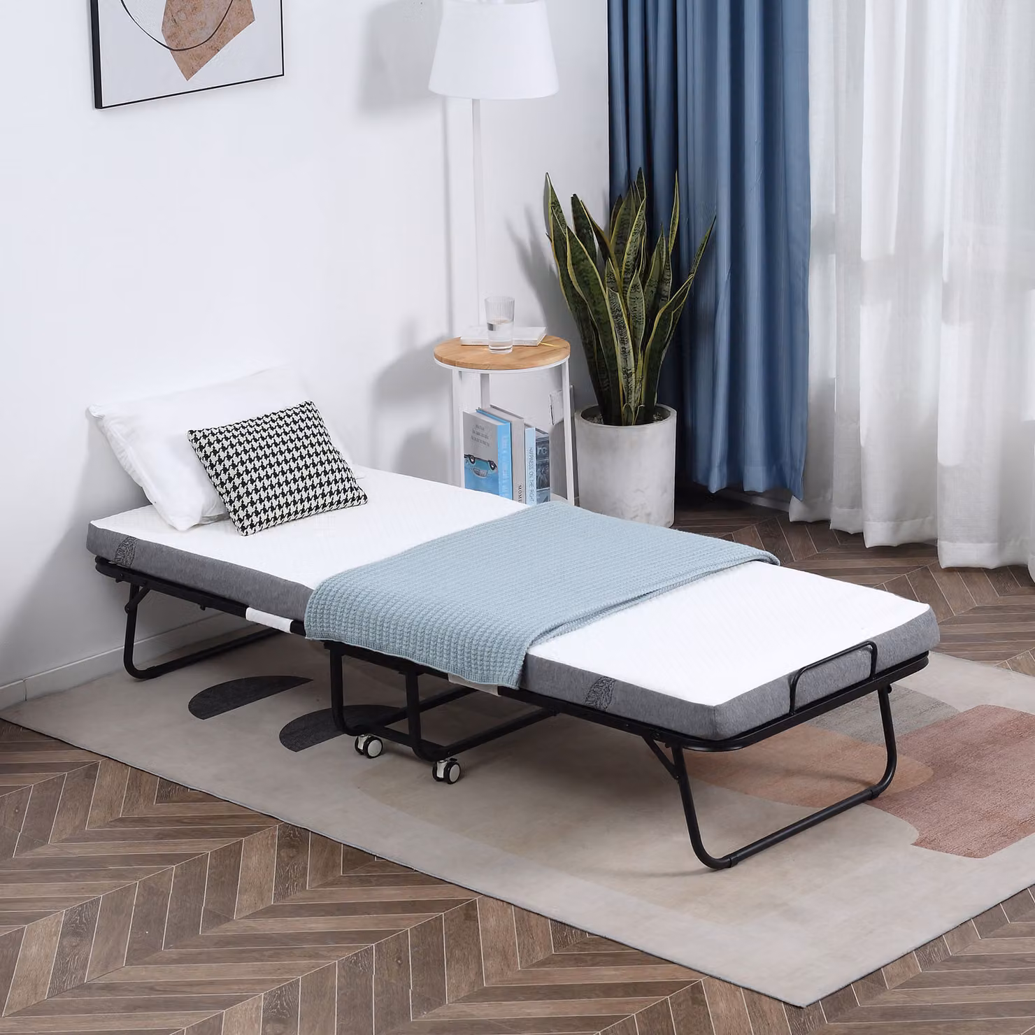 HOMCOM Folding Bed with 10cm Mattress and Sturdy Metal Frame on Wheels, W/D/H: 80 x 200 cm – 2