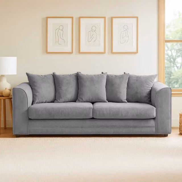 Furnishings For Less UK Casper Grey Chenille 3 Seater Sofa with Scatter Back and Curved Arms