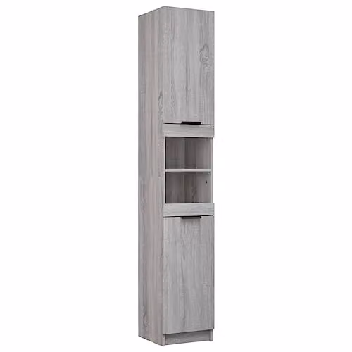 vidaXL Grey Sonoma Bathroom Cabinet, Modern Freestanding MDF Storage Unit with Hinged Doors, W/D/H: 32 x 34 x 188.5 cm – 1