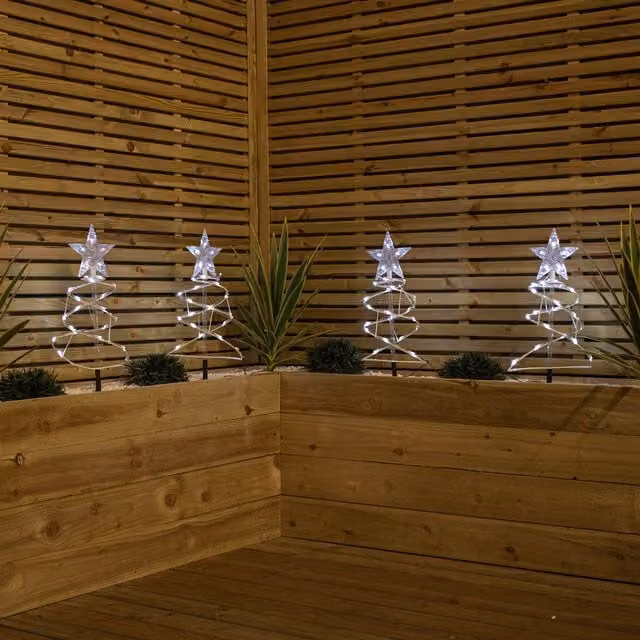 Samuel Alexander Set of 4 White Spiral Christmas Tree Garden Path Lights with 100 White LEDs, Height: 45 cm