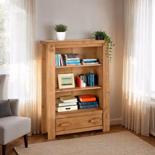 Seconique Tortilla One Drawer Bookcase in Pine Brown