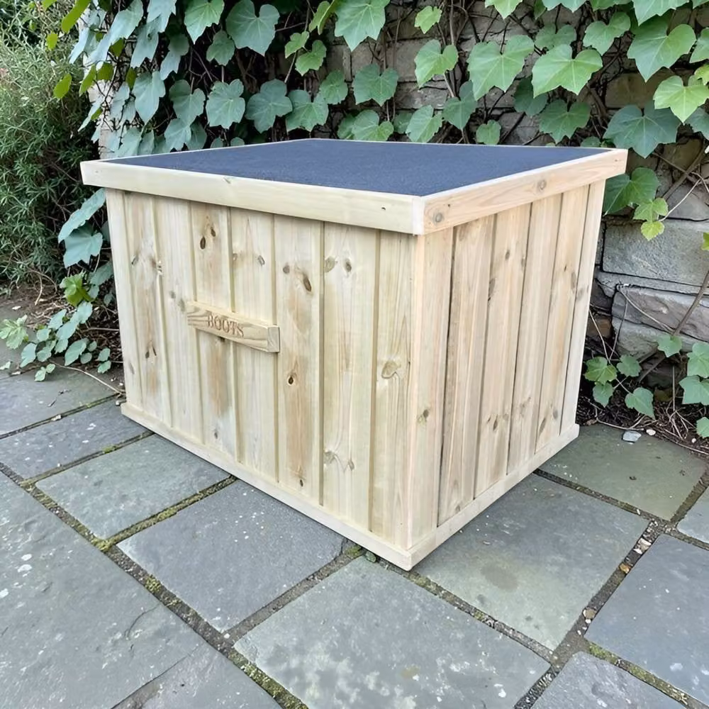 Buttercup Farm Wooden Outdoor Shoe and Boot Storage Box in Light Brown, L70 x W50 x H50 cm – 1
