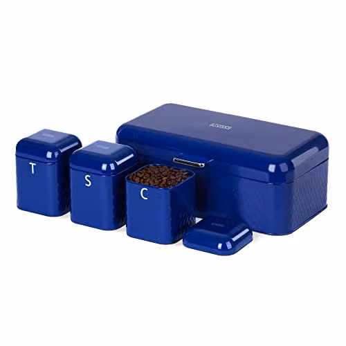 LIVIVO Taurus 4-Piece Kitchen Storage Set with Airtight Bread Bin and Canisters in Navy Blue and Grey – 2