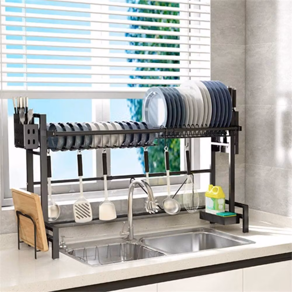 EONLION Adjustable Single Layer Over Sink Dish Drying Rack in Black, W: 100 cm, D: 60 cm – 2