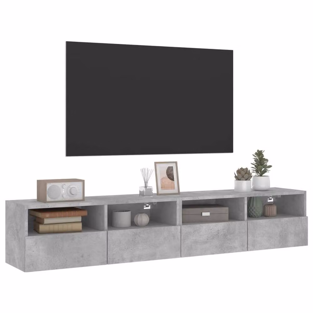 Berkfield Home Set of 2 Wall Mounted TV Cabinets in Concrete Grey, W/D/H: 80 x 30 x 30 cm – 4