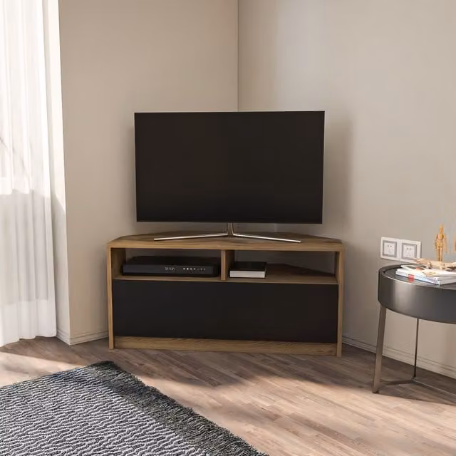 Comero Minimalist Wood TV Unit in Brown and Black Matt Finish