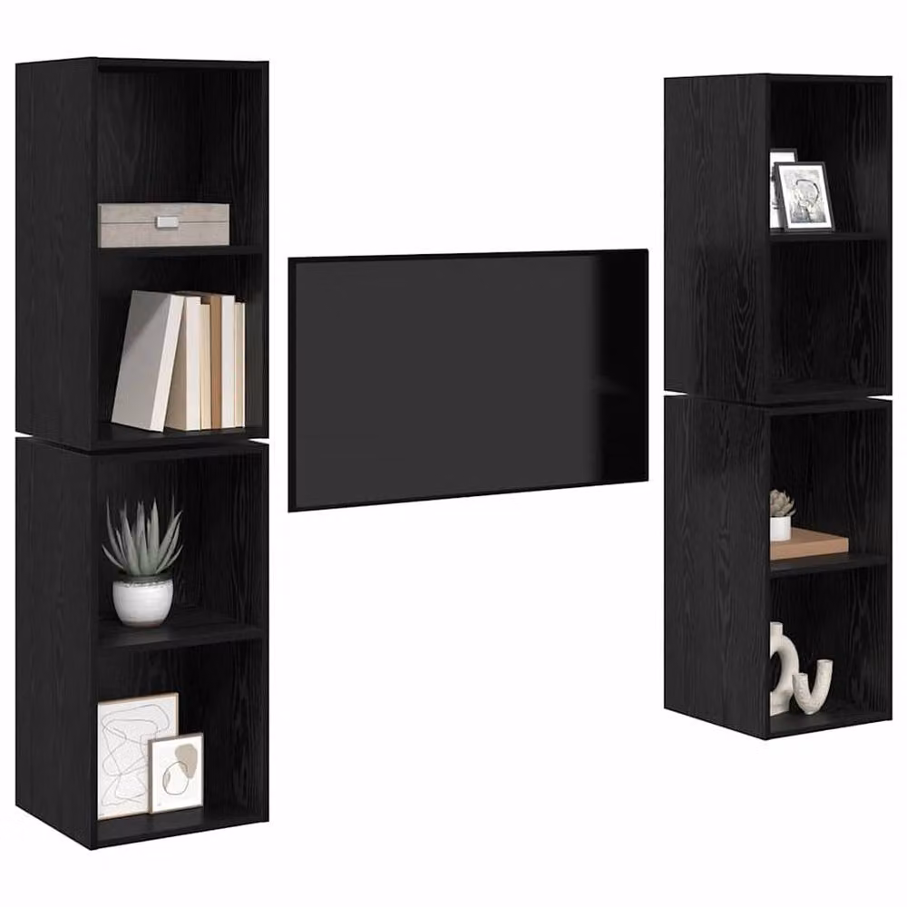 Berkfield Home Wall Mounted TV Cabinet, 4 Piece Black Oak Set, W/D/H: 37 x 37 x 72 cm – 3