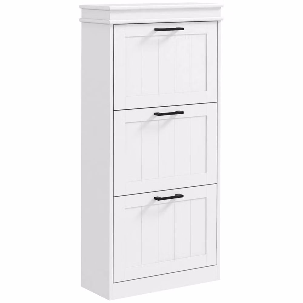 Wyld Haus Naravi Vino Slim White 3 Drawer Shoe Cabinet with Tilting Compartments and Internal Shelves – 2