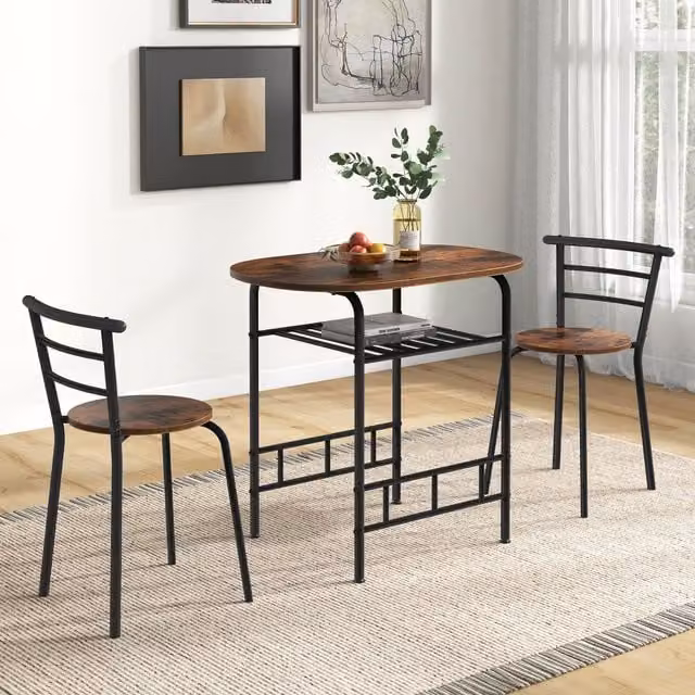 Costway 3-Piece Industrial Dining Table and Chairs Set in Brown – 1