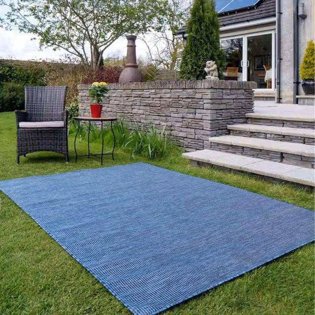 The Rug House Navy Blue Flat Weave Indoor Outdoor Area Rug, W: 110 cm, D: 58 cm