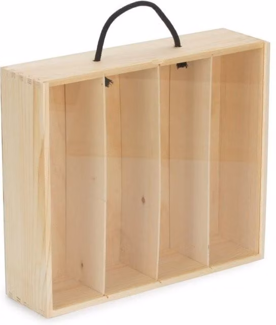 Red Hamper Pinewood Beer Bottle Carry Case for 4 Bottles with Acrylic Lid in Light Brown