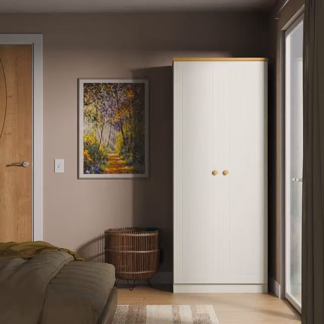 Warwick Ready Assembled 2ft6in Plain Wardrobe in Cream Ash and Modern Oak