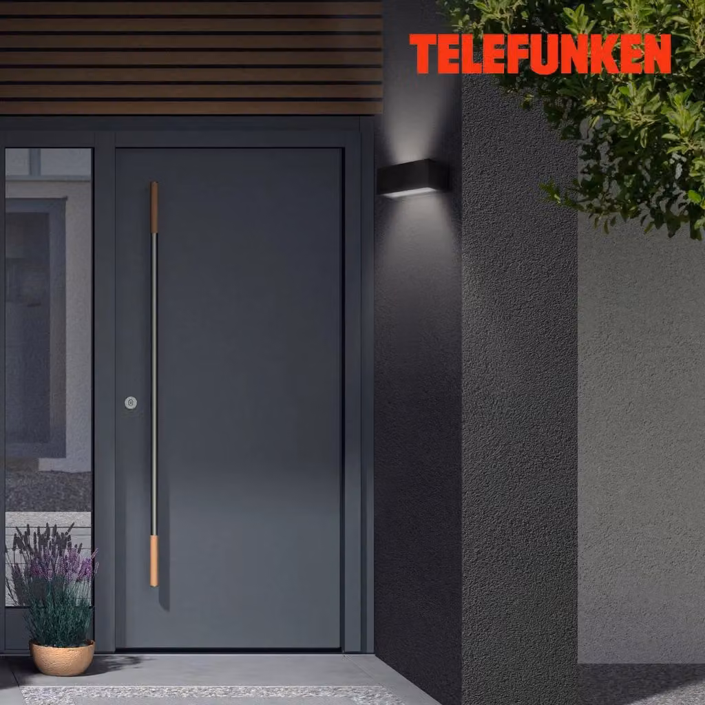 TELEFUNKEN Black Modern LED Outdoor Wall Light with Metal and Glass Housing – 3