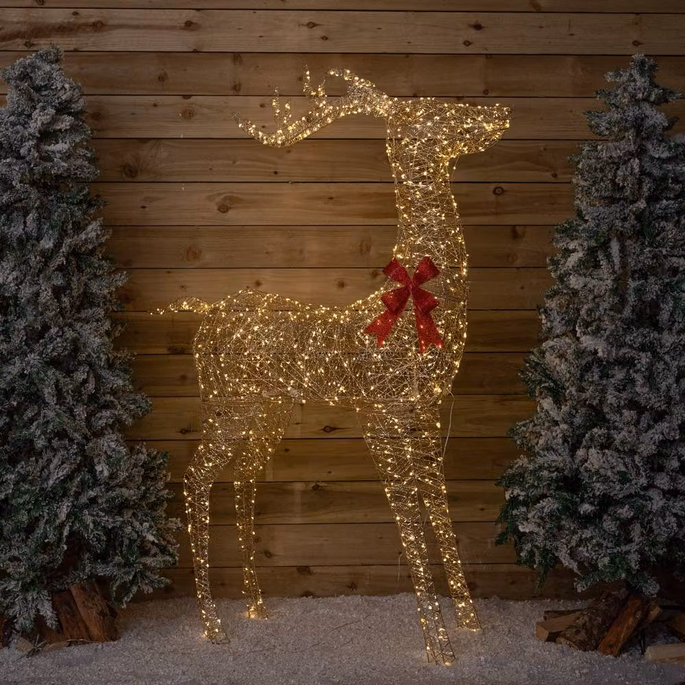 Samuel Alexander 2m Gold Twist Standing Christmas Stag with 1000 Warm White LEDs – 2