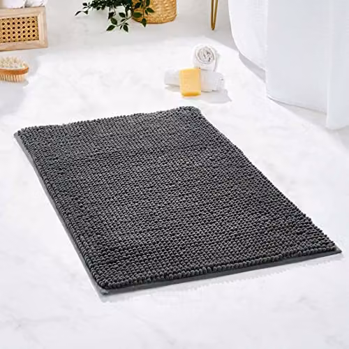 OHS Grey Chenille Noodle Bath Mat, Non-Slip and Washable, W/D/H: 45 x 75 cm – 1