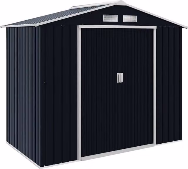 Rolipo Metal Garden Shed in Dark Grey with Foundation Kit and Double Doors