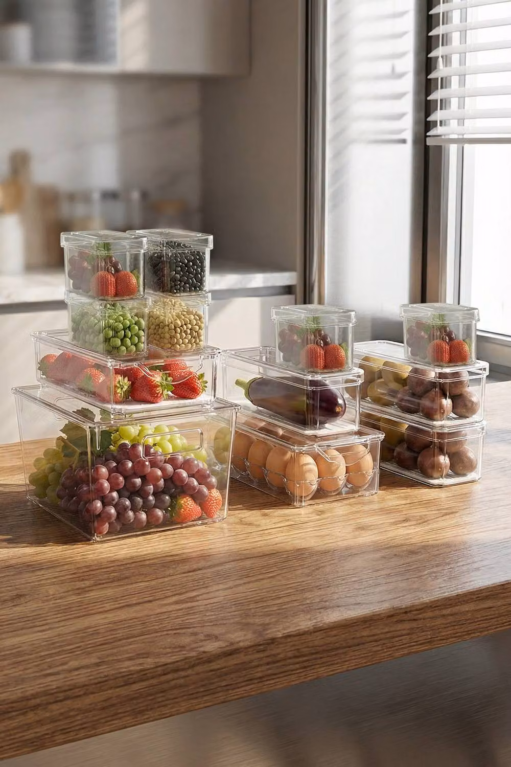 Living and Home Set of 12 Stackable Transparent Fridge Organiser Storage Boxes and Egg Baskets – 2