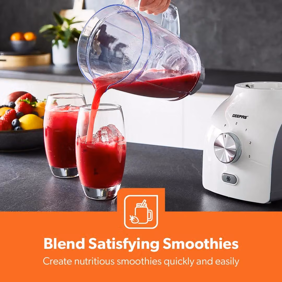 Geepas 600W Multifunctional Blender with 1.8L Jar and Spice Grinder, 3-Speed and Pulse Function, White – 7