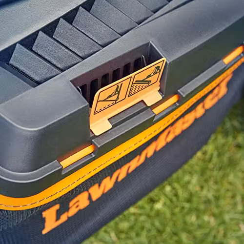 LawnMaster 34cm Electric Lawnmower in Orange with Fixed Steel Blade and Collection Bag – 5