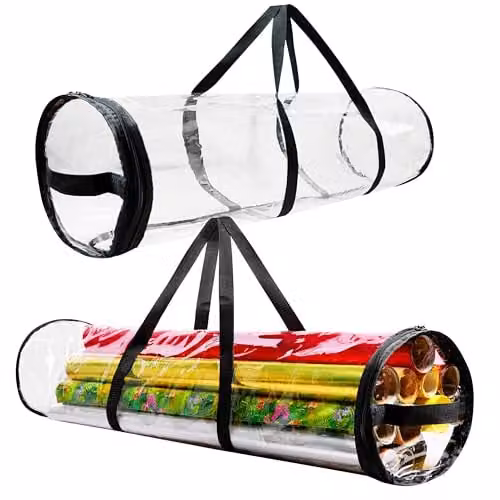 Deco Express Wrapping Paper Storage Bag with Handles, Transparent, W/D/H: 25 x 25 x 100 cm