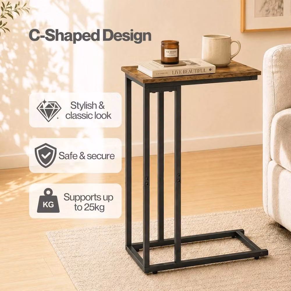 Kelvenix C-Shaped Space Saving Side Table in Brown – 3